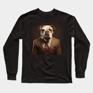 Bulldog Dog in Suit Long Sleeve T-Shirt